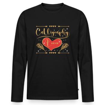 Amoureux de la calligraphie - T-shirt manches longues Premium bio Homme - noir - Devant - Nico (187cm)