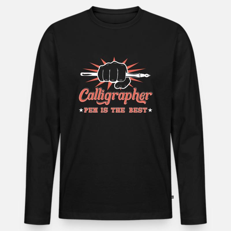 Kalligraphenstift ist der beste - Männer Premium Bio Langarmshirt - Schwarz