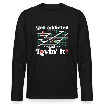 Geo-addicted and lovin' it! - Men's Premium Organic Long Sleeve Shirt - black - Front - Nico (187cm)