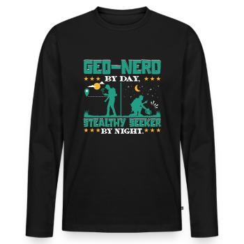 Geo-nerd by day, stealthy seeker by night. - Men's Premium Organic Long Sleeve Shirt - black - Front - Nico (187cm)