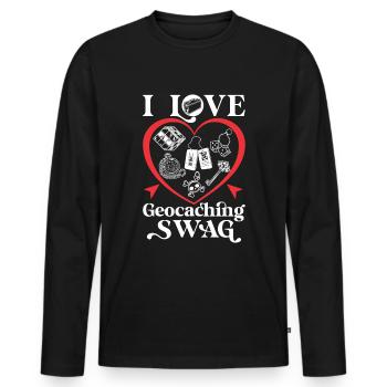 Ich liebe Geocaching Swag - Männer Premium Bio Langarmshirt - Schwarz - Vorne - Nico (187cm)