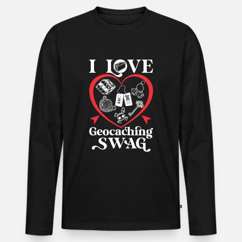 Ich liebe Geocaching Swag - Männer Premium Bio Langarmshirt - Schwarz