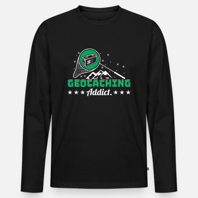 Geocaching-Süchtiger - Männer Premium Bio Langarmshirt - Schwarz
