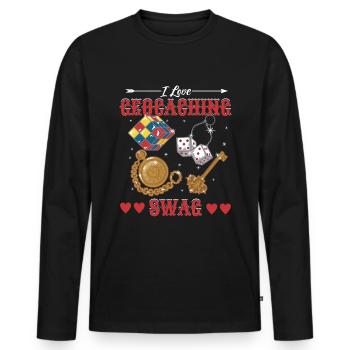Ich liebe Geocaching Swag - Männer Premium Bio Langarmshirt - Schwarz - Vorne - Nico (187cm)