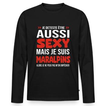 je deteste d être aussi sexy - je suis Maralpins - T-shirt manches longues Premium bio Homme - noir - Devant - Nico (187cm)