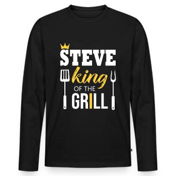 Steve, der König des Grills - Männer Premium Bio Langarmshirt - Schwarz - Vorne - Nico (187cm)