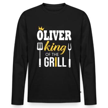 Oliver king of the grill - T-shirt manches longues Premium bio Homme - noir - Devant - Nico (187cm)