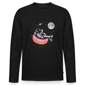 Spaceman sur un beignet - T-shirt manches longues Premium bio Homme - noir - Devant - Nico (187cm)