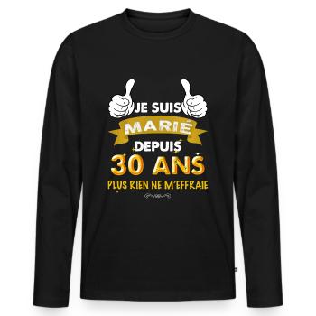 Cadeau De Mariage 30 ans Cadeau Epoux - T-shirt manches longues Premium bio Homme - noir - Devant - Nico (187cm)