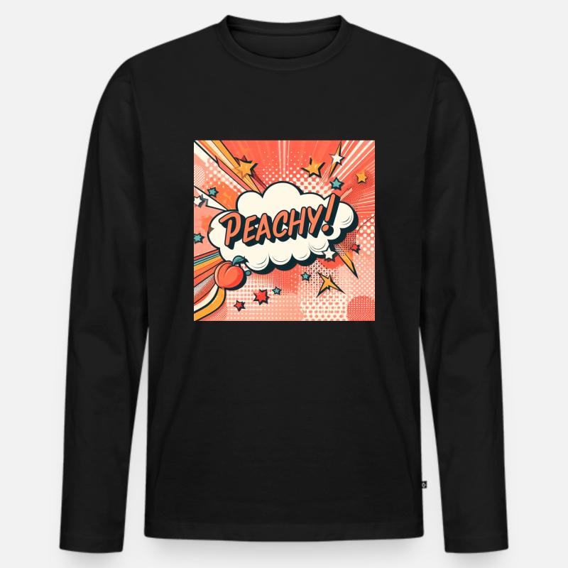 Peachy Pfirsich - Männer Premium Bio Langarmshirt - Schwarz