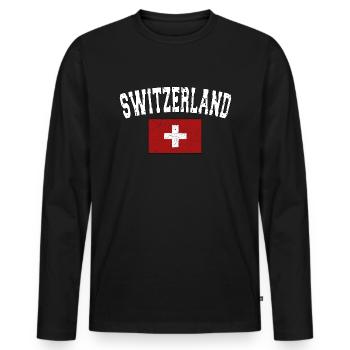 SWITZERLAND - Schweizer Flagge - usedlook - Männer Premium Bio Langarmshirt - Schwarz - Vorne - Nico (187cm)
