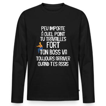 Chantier, Construction, Bâtiment Humour Homme - T-shirt manches longues Premium bio Homme - noir - Devant - Nico (187cm)