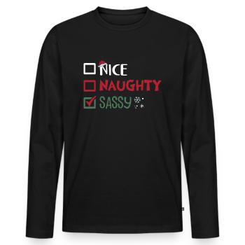 Christmas Funny Witty Humor Nice Naughty Sassy - Men's Premium Organic Long Sleeve Shirt - black - Front - Nico (187cm)