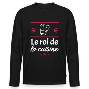 le roi de la cuisine, cuisinier, chef de cuisine - T-shirt manches longues Premium bio Homme - noir - Devant - Nico (187cm)
