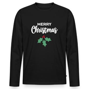 Merry Christmas Holly - Men's Premium Organic Long Sleeve Shirt - black - Front - Nico (187cm)