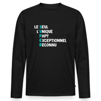 Papy Unique Citation Tendre Pour mon Papy - T-shirt manches longues Premium bio Homme - noir - Devant - Nico (187cm)