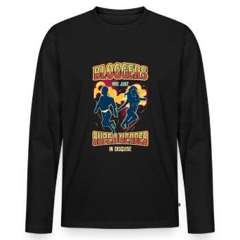 Superhero Blogger T-Shirt Voyage de style Internet - T-shirt manches longues Premium bio Homme - noir - Devant - Nico (187cm)