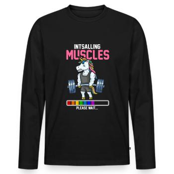 Musculation T-shirt haltérophilie Licorne - T-shirt manches longues Premium bio Homme - noir - Devant - Nico (187cm)