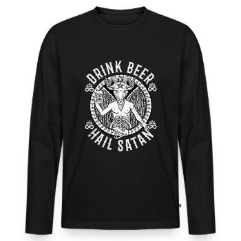 Salut Satan T-shirt Halloween bière sataniste - T-shirt manches longues Premium bio Homme - noir - Devant - Nico (187cm)
