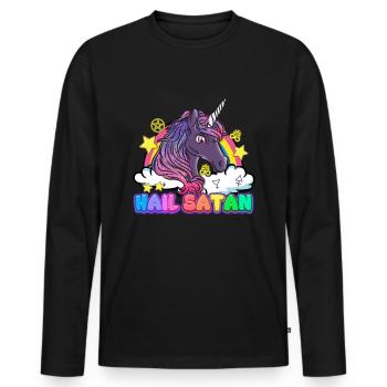 Hail Satan Einhorn Regenbogen Teufel Halloween - Männer Premium Bio Langarmshirt - Schwarz - Vorne - Nico (187cm)