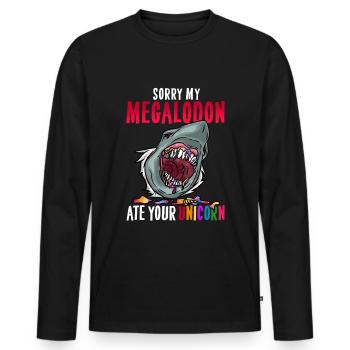 Megalodon Unicorn T-Shirt Primeval Dino Fossils - Men's Premium Organic Long Sleeve Shirt - black - Front - Nico (187cm)