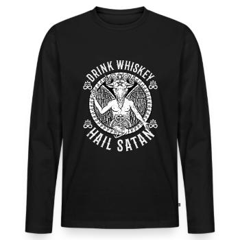 Salut Satan T-shirt Whisky Intoxication à l'alcool par le diable - T-shirt manches longues Premium bio Homme - noir - Devant - Nico (187cm)