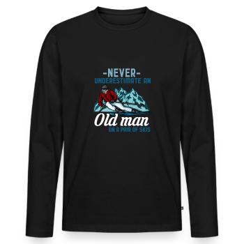 Vieil homme à skis t-shirt sport montagne hivernale - T-shirt manches longues Premium bio Homme - noir - Devant - Nico (187cm)