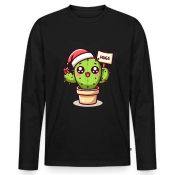 Christmas Cactus Hug, Funny for Office - Men's Premium Organic Long Sleeve Shirt - black - Front - Nico (187cm)