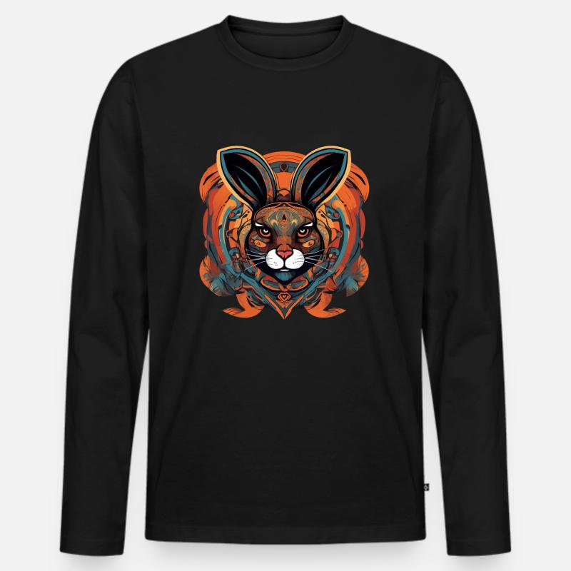 Hasenportrait - Männer Premium Bio Langarmshirt - Schwarz