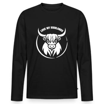 Mon bétail des Highlands J’adore Highlands - T-shirt manches longues Premium bio Homme - noir - Devant - Nico (187cm)