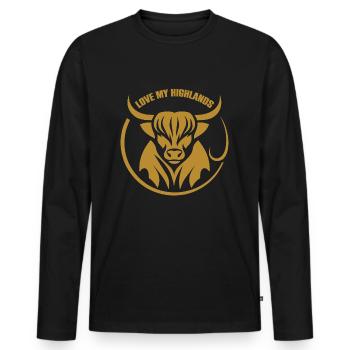 Mon bétail des Highlands que j’aime Highlands - T-shirt manches longues Premium bio Homme - noir - Devant - Nico (187cm)