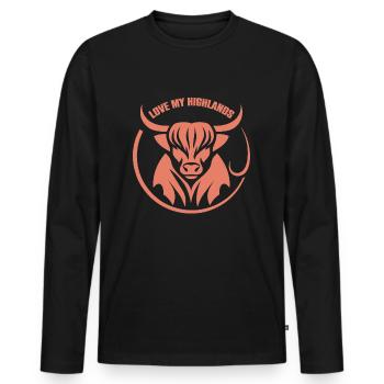 Mon bétail des Highlands J’adore Highlands - T-shirt manches longues Premium bio Homme - noir - Devant - Nico (187cm)