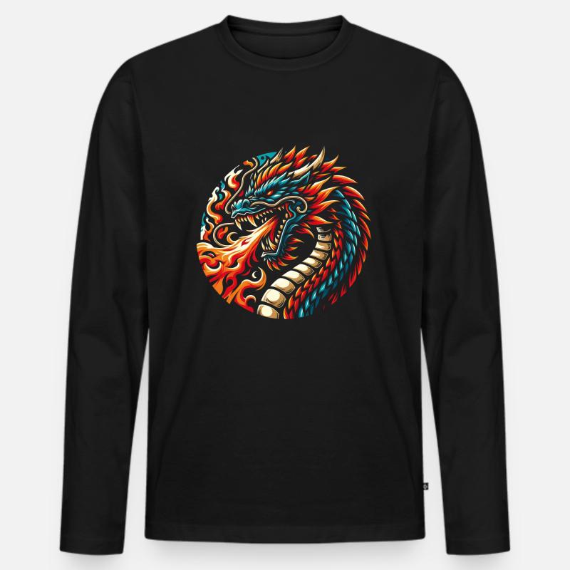 Bunter Feuerdrache - Männer Premium Bio Langarmshirt - Schwarz
