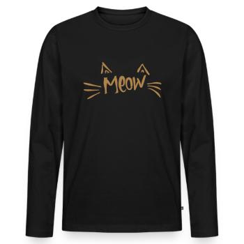 meow - Men's Premium Organic Long Sleeve Shirt - black - Front - Nico (187cm)