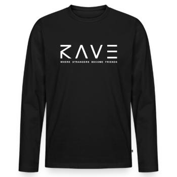 Rave Where Strangers Become Friends PLUR Partner - Männer Premium Bio Langarmshirt - Schwarz - Vorne - Nico (187cm)