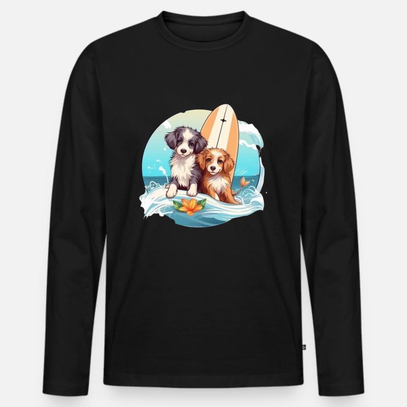 Zwei Surfhunde - Männer Premium Bio Langarmshirt - Schwarz