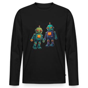 C’est ma chemise de robot deux mignons petits robots - T-shirt manches longues Premium bio Homme - noir - Devant - Nico (187cm)