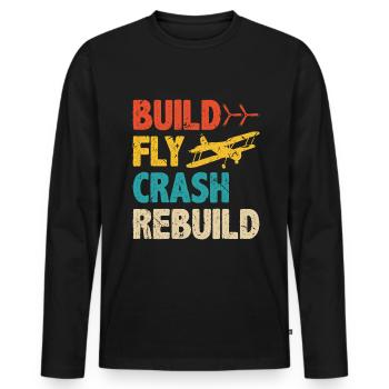 Build Fly Crash RC Plane Pilot Model Airplane - Männer Premium Bio Langarmshirt - Schwarz - Vorne - Nico (187cm)