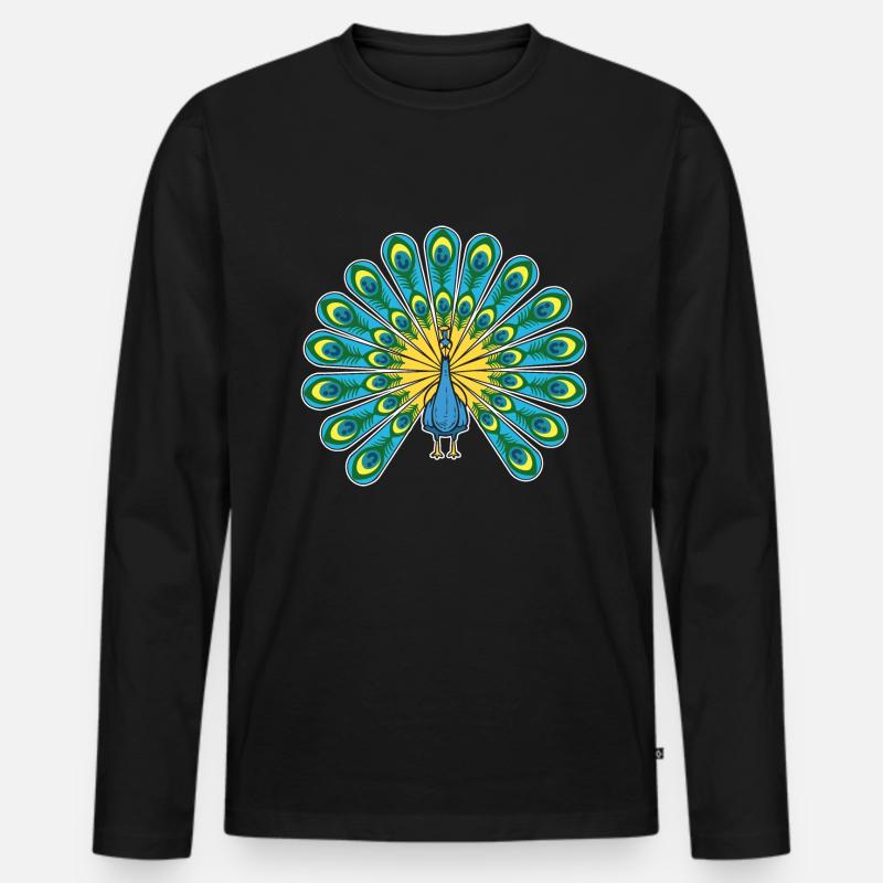 Schöner Pfau Zooarbeiter - Männer Premium Bio Langarmshirt - Schwarz