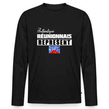Authentique réunionnais représent - T-shirt manches longues Premium bio Homme - noir - Devant - Nico (187cm)
