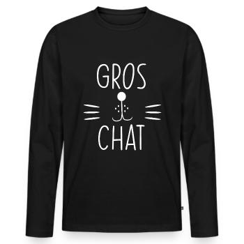 Gros chat d'amour - T-shirt manches longues Premium bio Homme - noir - Devant - Nico (187cm)