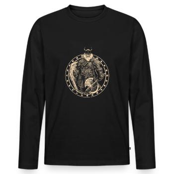 Viking Hache arme Moyen Âge Thor Scandinavie - T-shirt manches longues Premium bio Homme - noir - Devant - Nico (187cm)