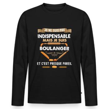 Mon boulanger est indispensable cadeau métier - T-shirt manches longues Premium bio Homme - noir - Devant - Nico (187cm)