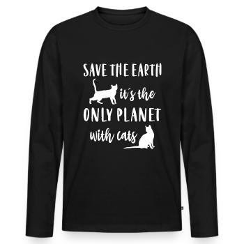 Save the earth it's the only planet with cats - Männer Premium Bio Langarmshirt - Schwarz - Vorne - Nico (187cm)
