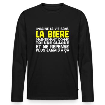 imagine la vie sans la bière, humour, alcool !! - T-shirt manches longues Premium bio Homme - noir - Devant - Nico (187cm)