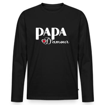 Papa D'amour Message Pour Mon Père - T-shirt manches longues Premium bio Homme - noir - Devant - Nico (187cm)