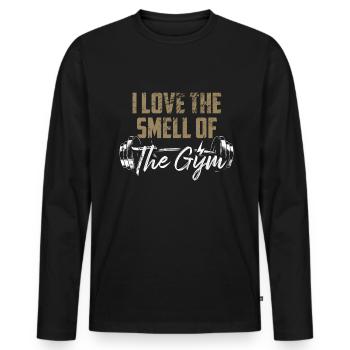 Fitness Haltérophilie J’aime l’odeur du gymnase - T-shirt manches longues Premium bio Homme - noir - Devant - Nico (187cm)