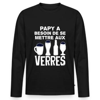 Papi a besoin de se mettre aux verres - T-shirt manches longues Premium bio Homme - noir - Devant - Nico (187cm)