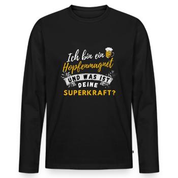 Biertrinker Spruch Hopfenmagnet und Bierliebhaber - Männer Premium Bio Langarmshirt - Schwarz - Vorne - Nico (187cm)