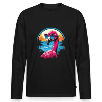 Flamant rose avec lunettes de soleil - fluo, chemise drôle - T-shirt manches longues Premium bio Homme - noir - Devant - Nico (187cm)